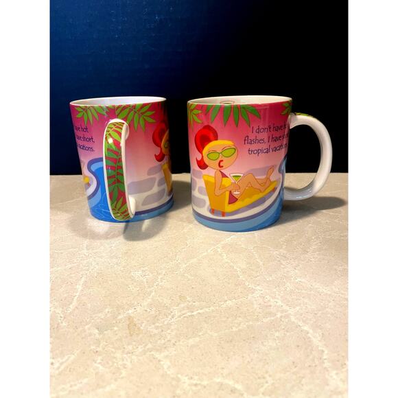Cape Shore New Lot of 2 coffee tea mugs menopause printed beach theme tropical - Picture 1 of 9